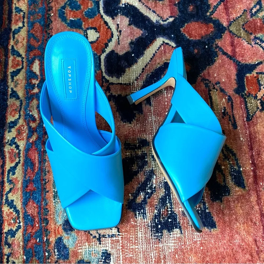 Topshop Skyla blue two strap slide sandal - Picture 2 of 11